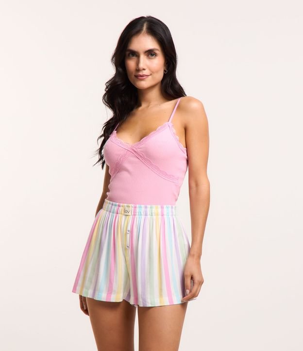 Pijama Short Doll Alcinha em Viscose com Estampa Listras