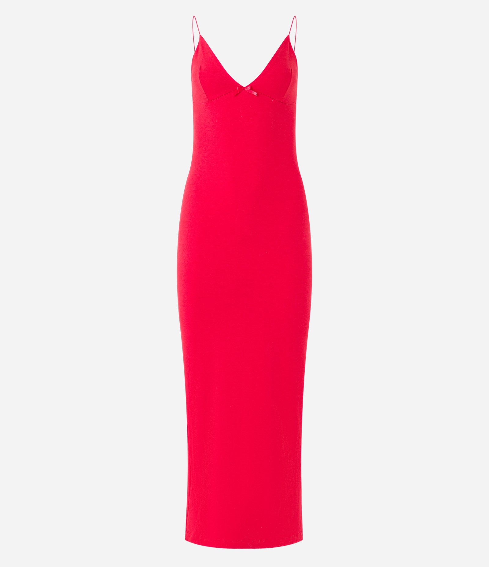 Vestido Longo em Algodão com Alcinha Fina e Detalhe de Laço no Decote Vermelho 4