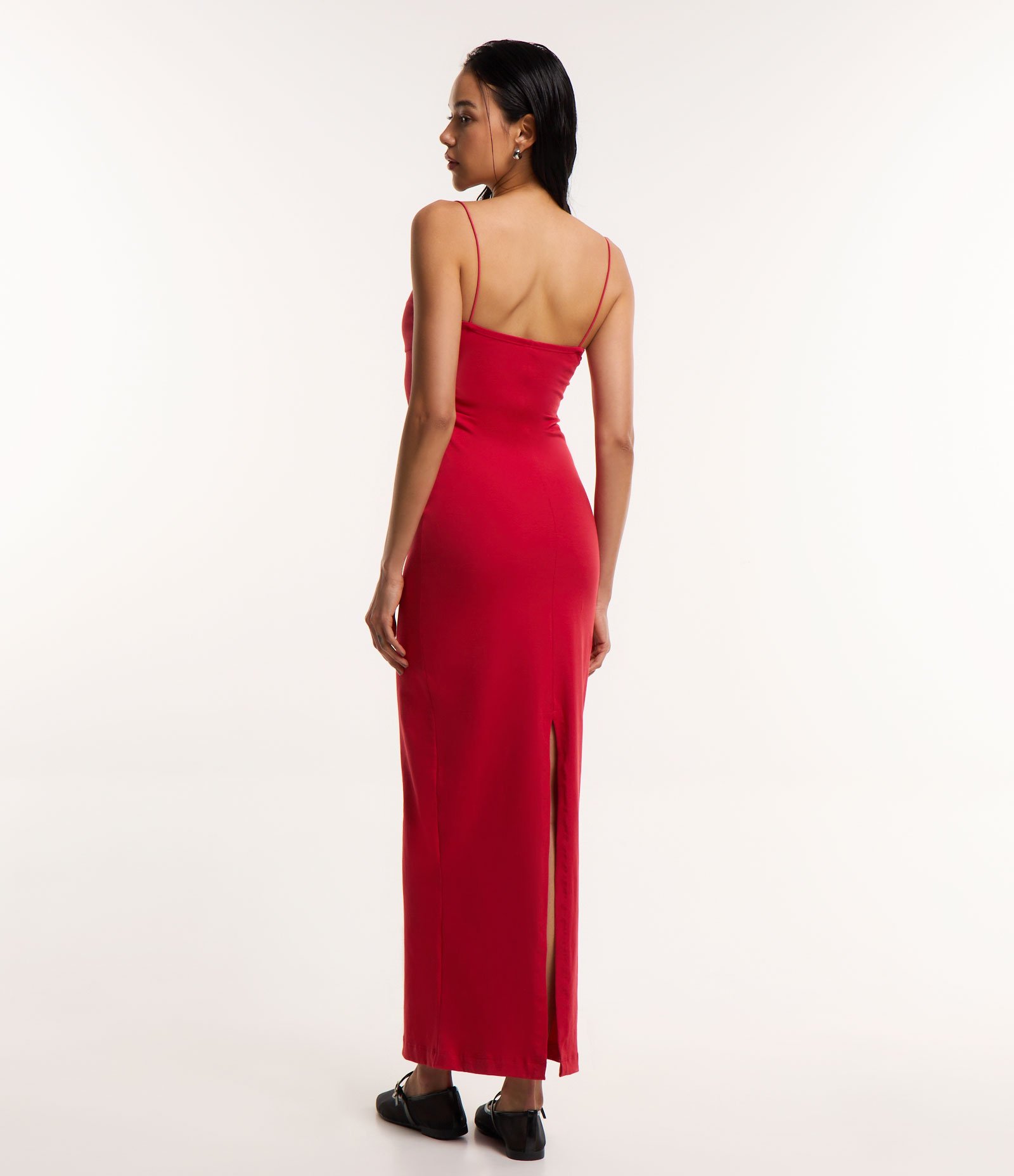 Vestido Longo em Algodão com Alcinha Fina e Detalhe de Laço no Decote Vermelho 2