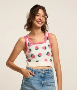 Regata em Tricô com Estampa de Moranguinhos