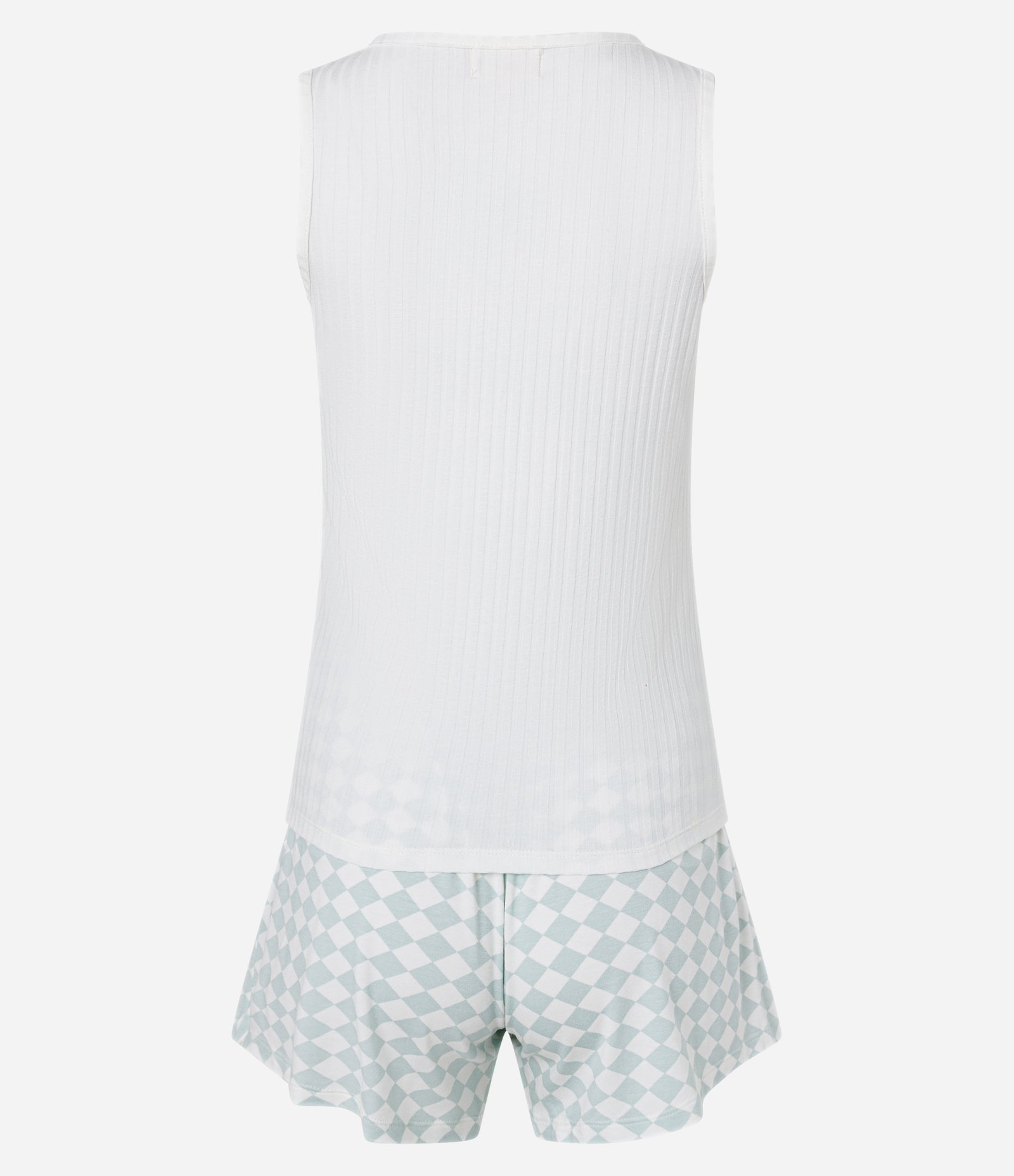 Pijama Short Doll em Viscose com Textura e Estampa Xadrez Branco/Verde 5