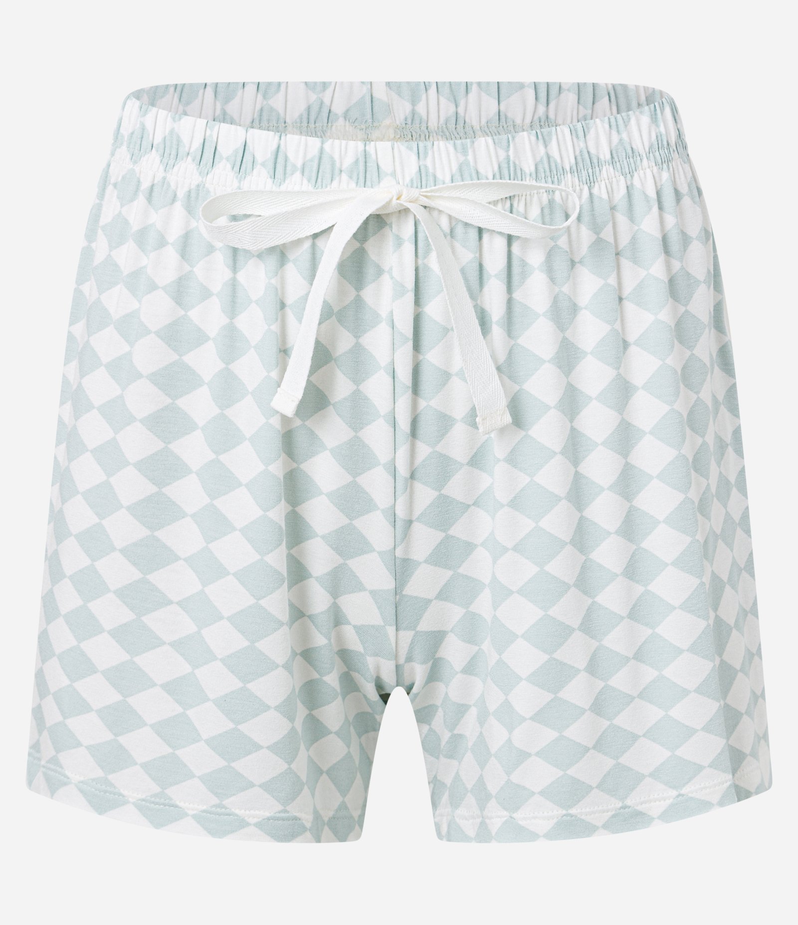 Pijama Short Doll em Viscose com Textura e Estampa Xadrez Branco/Verde 6