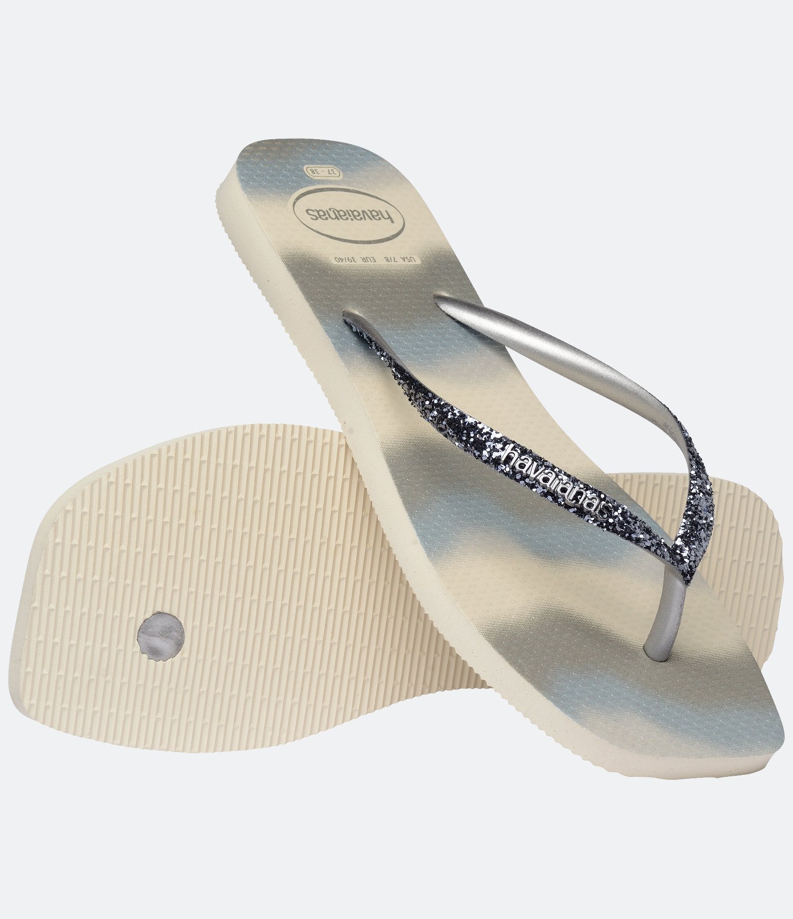 Chinelo Havaianas Slim Glitter Party com Bico Quadrado Cinza 4