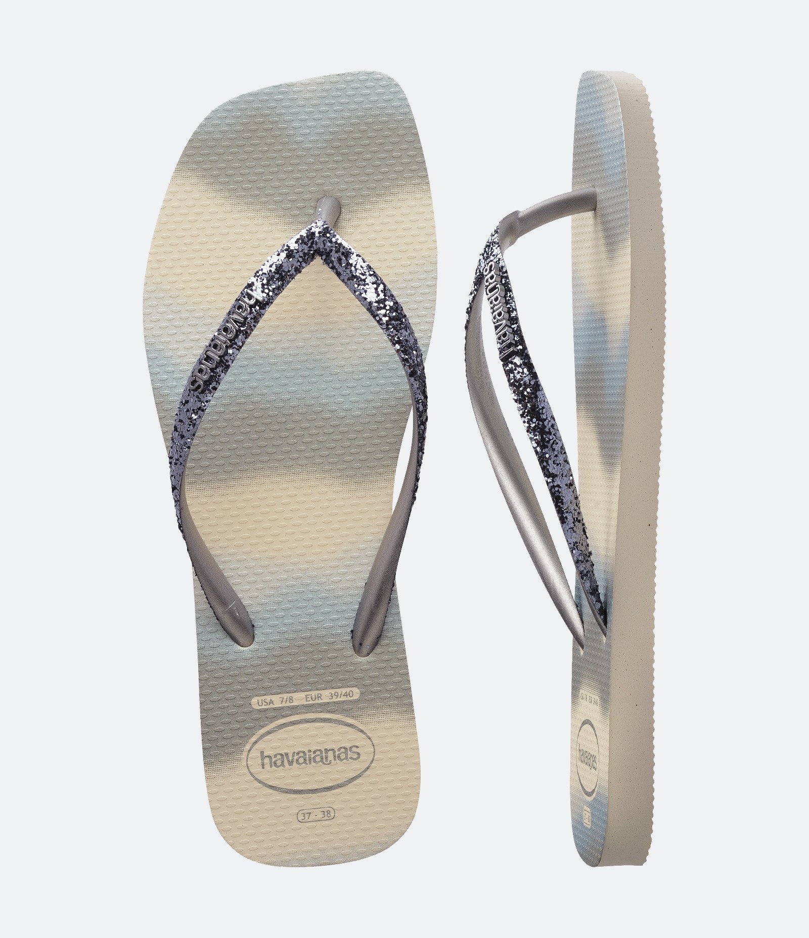 Chinelo Havaianas Slim Glitter Party com Bico Quadrado Cinza 6