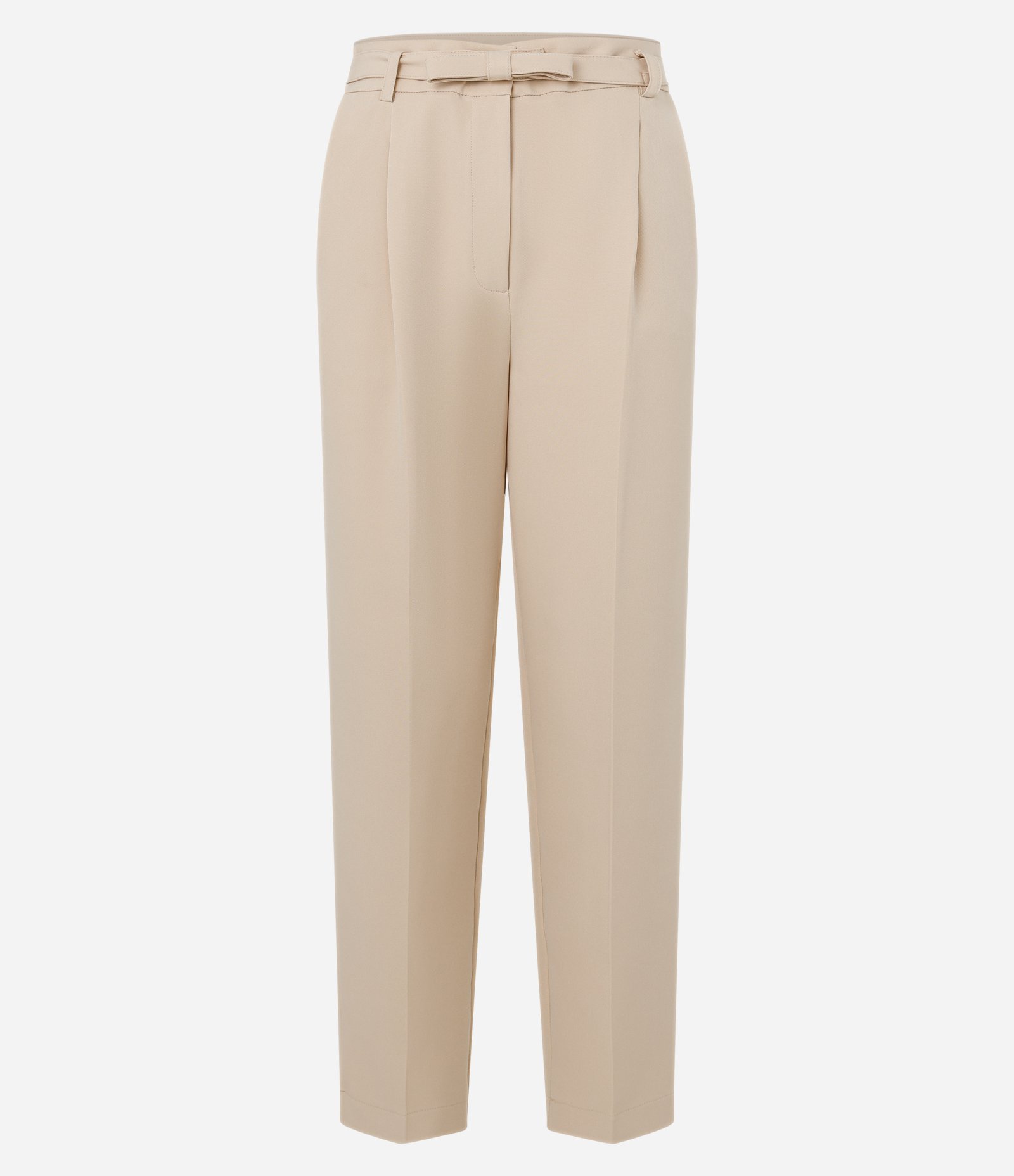 Calça Reta Alfaiatada com Cinto Laço e Frisos Bege 5