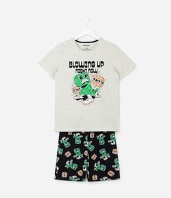 Pijama Curto Infantil em Algodão Estampa Minecraft - Tam 5 a 14 Anos