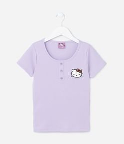 Blusa Slim Infantil Canelada  com Estampa Hello Kitty - Tam 5 a 14 Anos