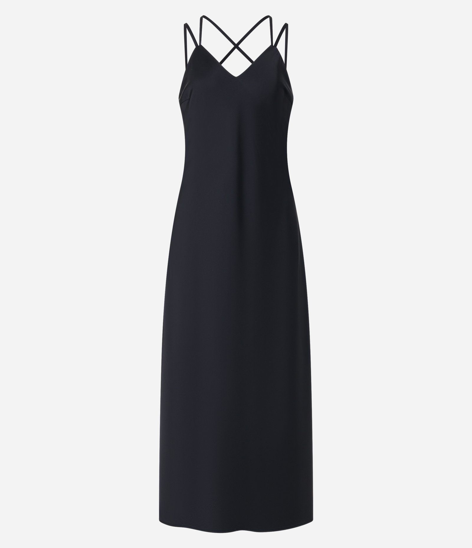 Vestido Evasê Slip Dress com Efeito Acetinado e Alça Cruzada Preto 7
