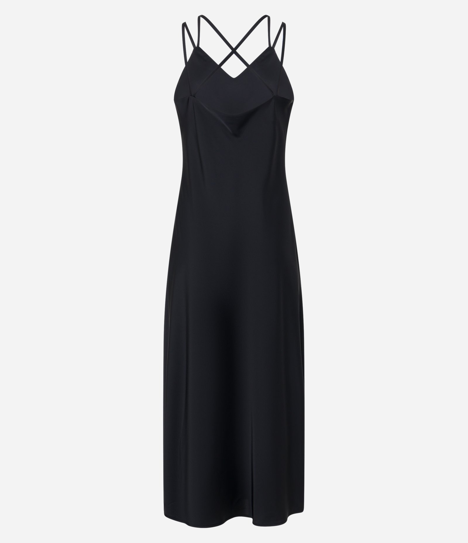 Vestido Evasê Slip Dress com Efeito Acetinado e Alça Cruzada Preto 8