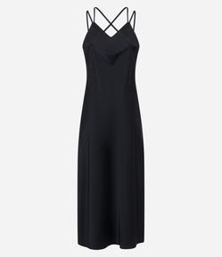 Vestido Evasê Slip Dress com Efeito Acetinado e Alça Cruzada