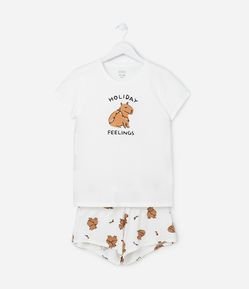 Pijama Curto Infantil com Estampa Capivara Holidays - Tam 2 a 14 Anos