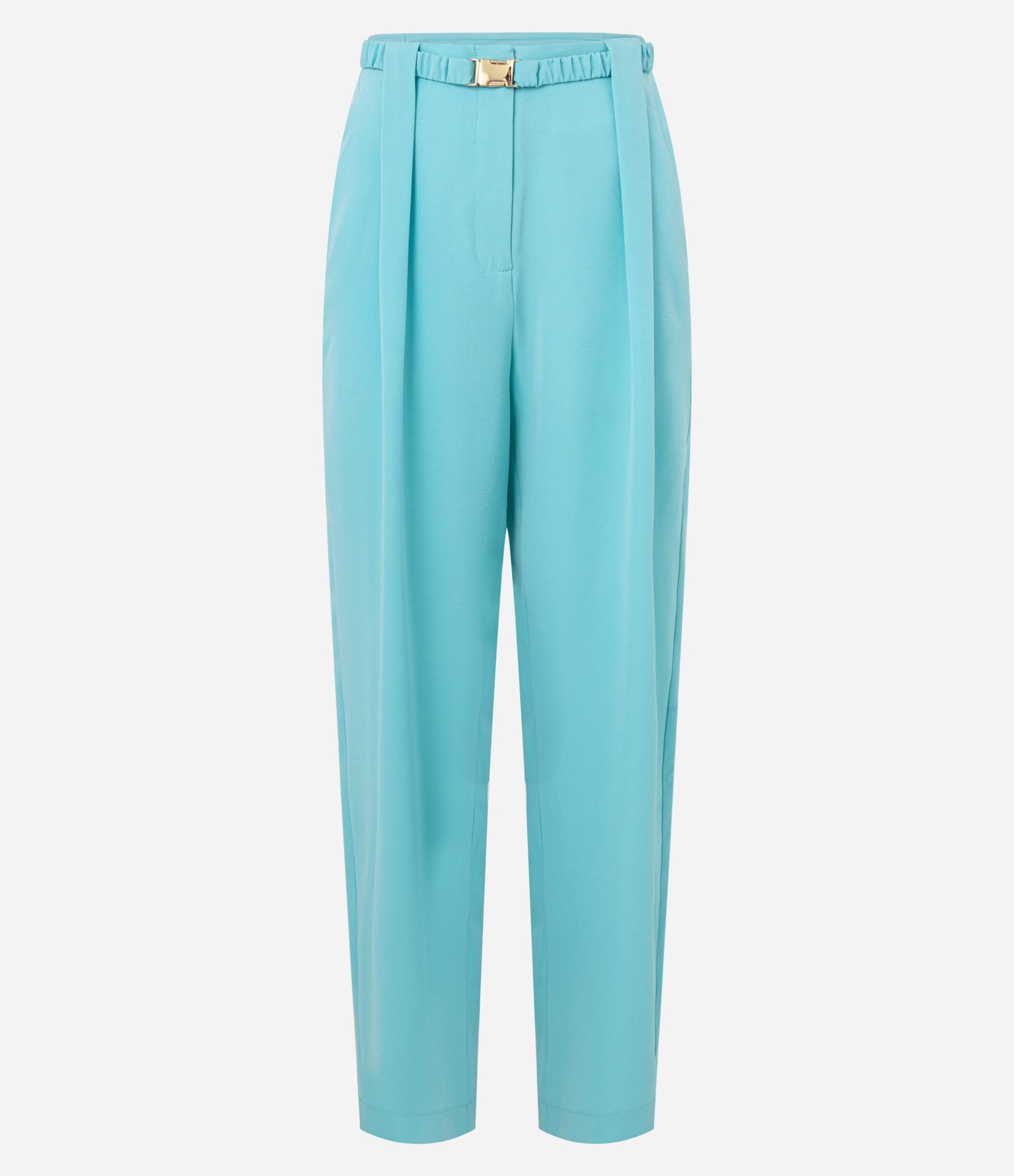 Calça Pantalona em Crepe com Cinto Elástico Afivelado Azul 5