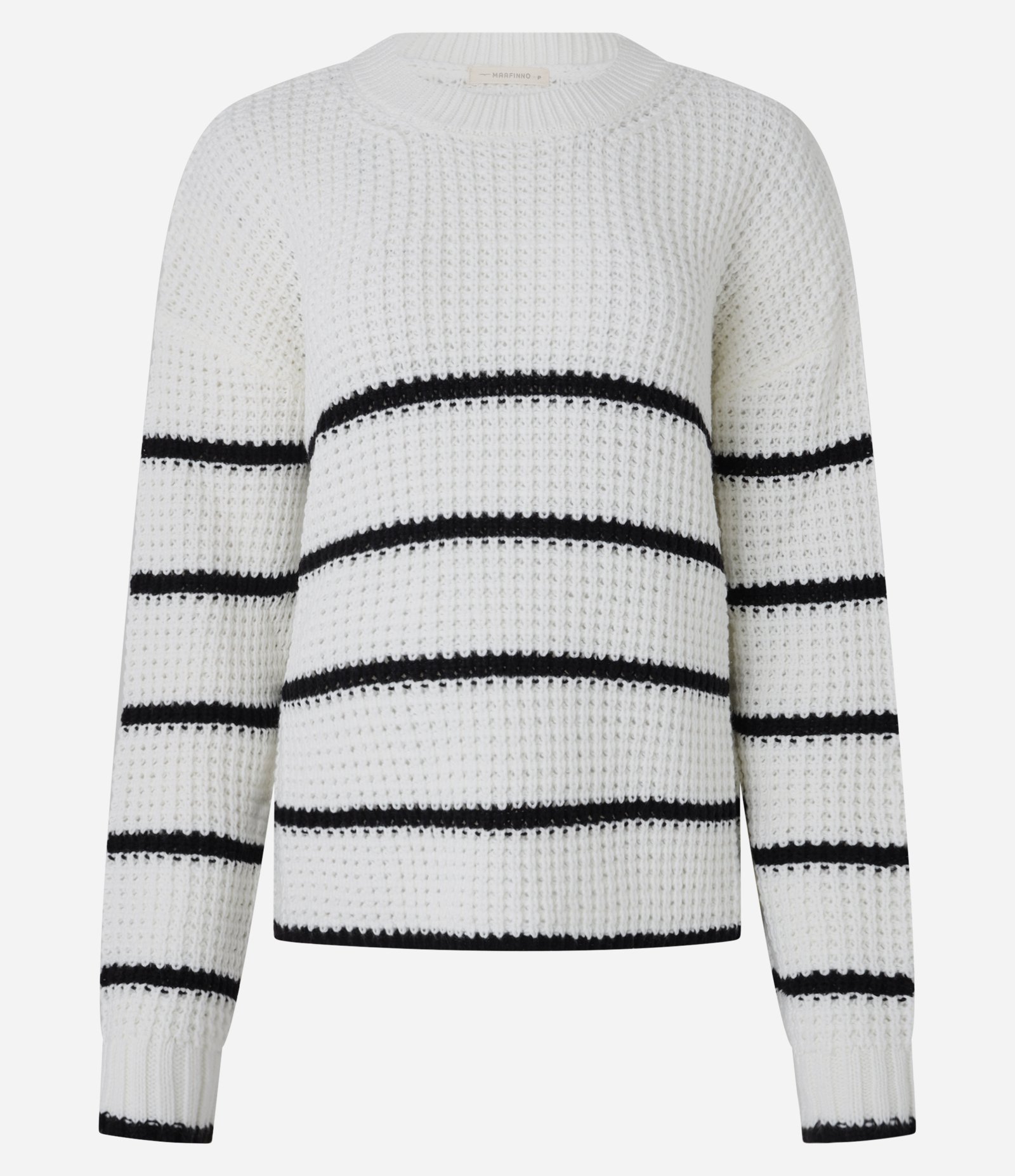 Suéter em Tricô com Cava Deslocada e Listras Horizontais Branco Neve 5