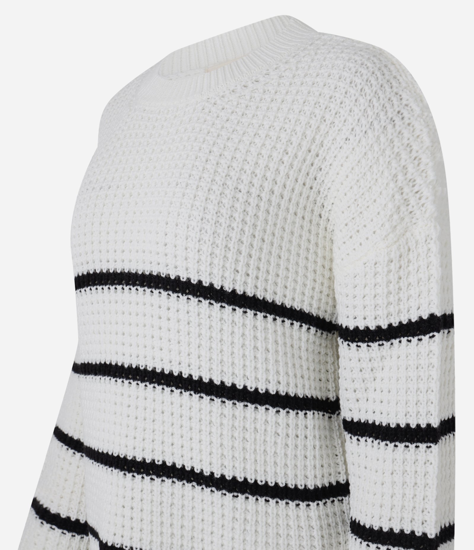 Suéter em Tricô com Cava Deslocada e Listras Horizontais Branco Neve 6