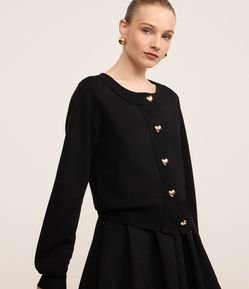Cardigan Texturizado em Tricô com Botões de Coração