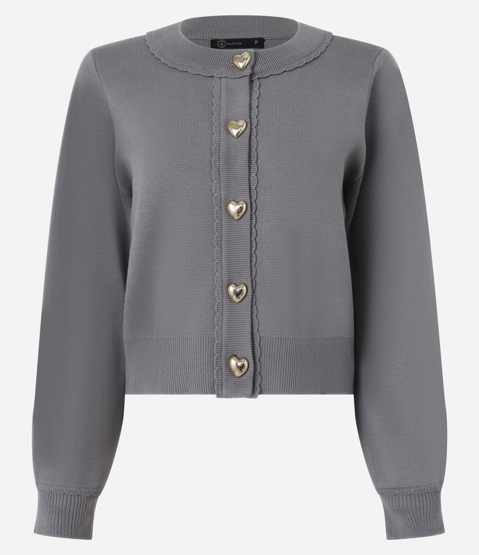 Cardigan Texturizado em Tricô com Botões de Coração Cinza 6