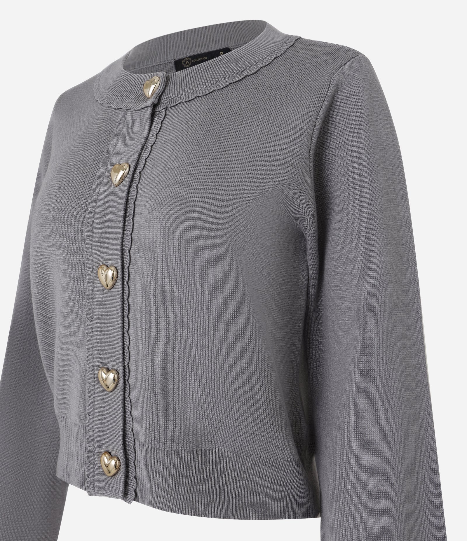 Cardigan Texturizado em Tricô com Botões de Coração Cinza 7
