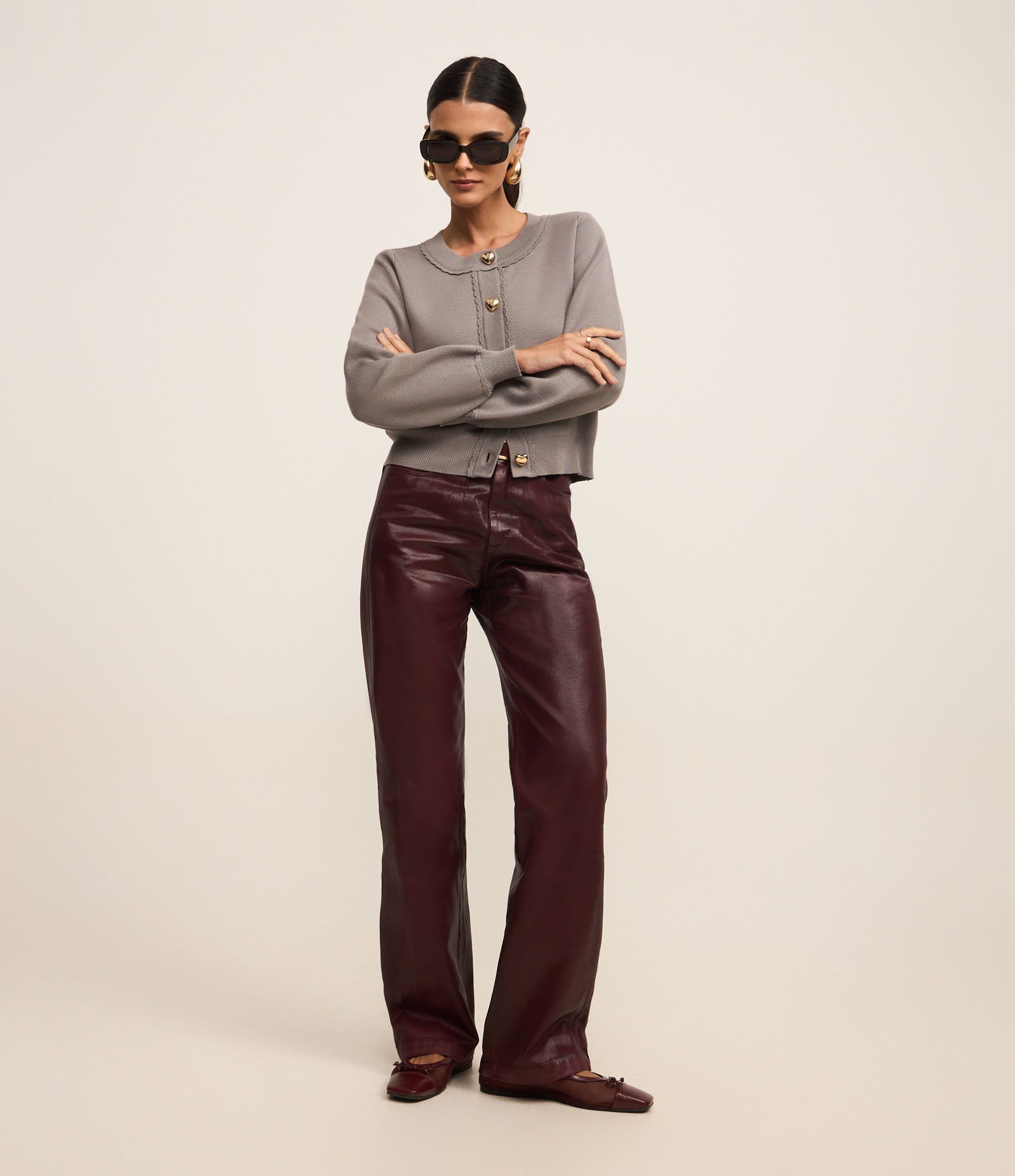 Cardigan Texturizado em Tricô com Botões de Coração Cinza 2