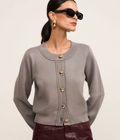 Cardigan Texturizado em Tricô com Botões de Coração