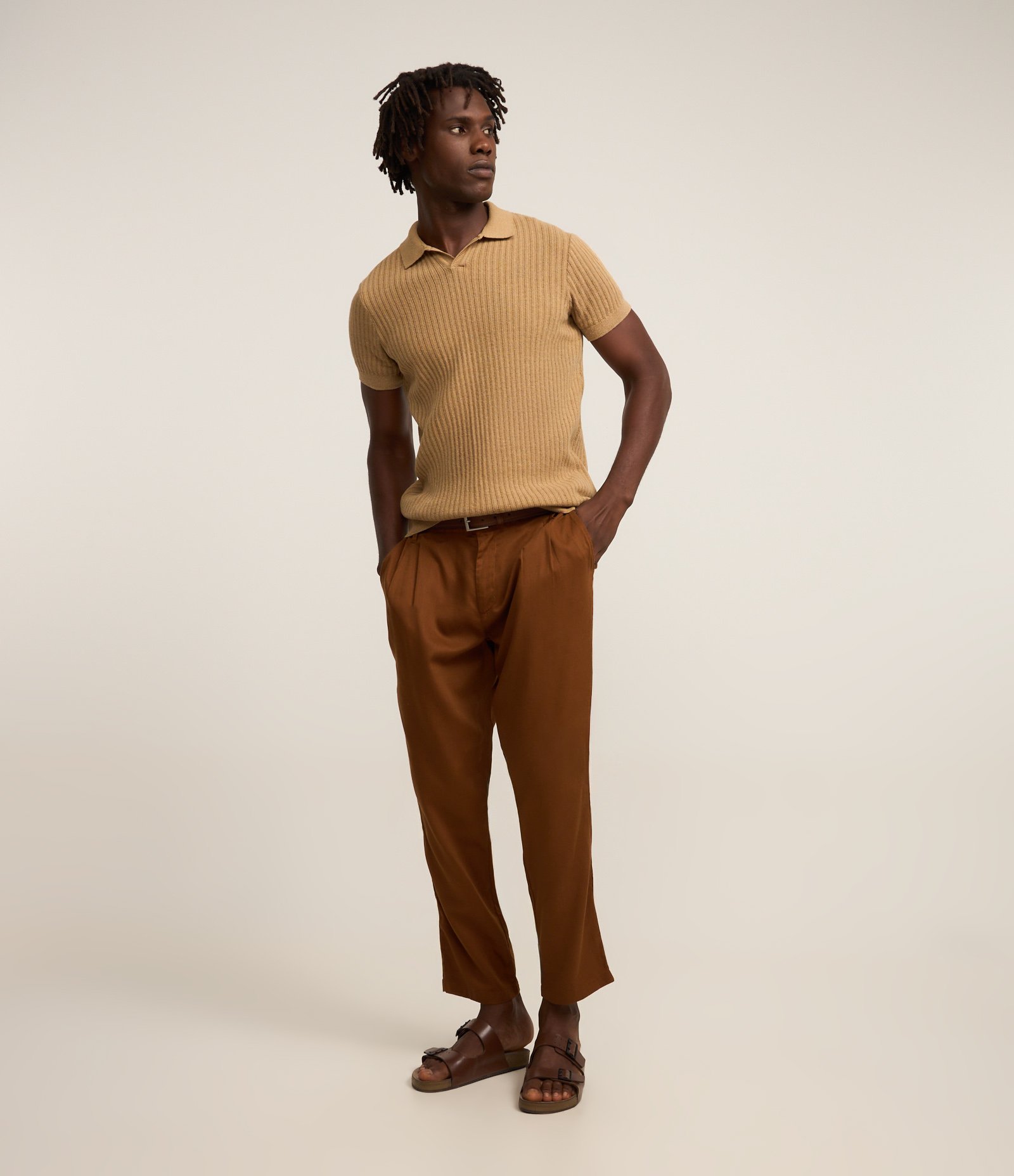 Camisa Polo com Textura Canelada e Gola em V Amarelo 2