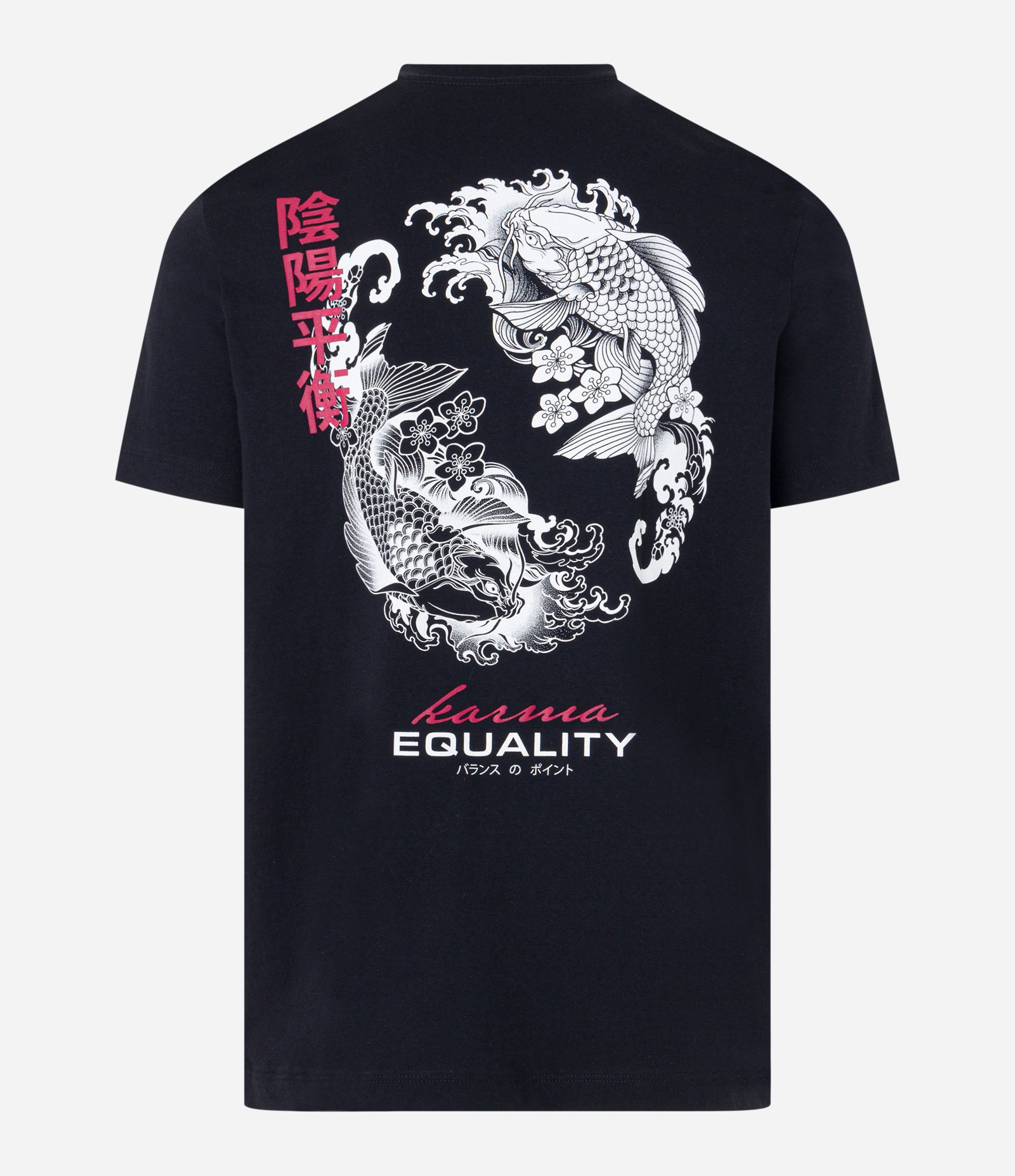 Camiseta Regular em Algodão com Estampa de Carpas Preto 6