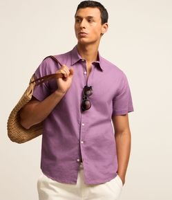Camisa Comfort Básica em Linho com Manga Curta
