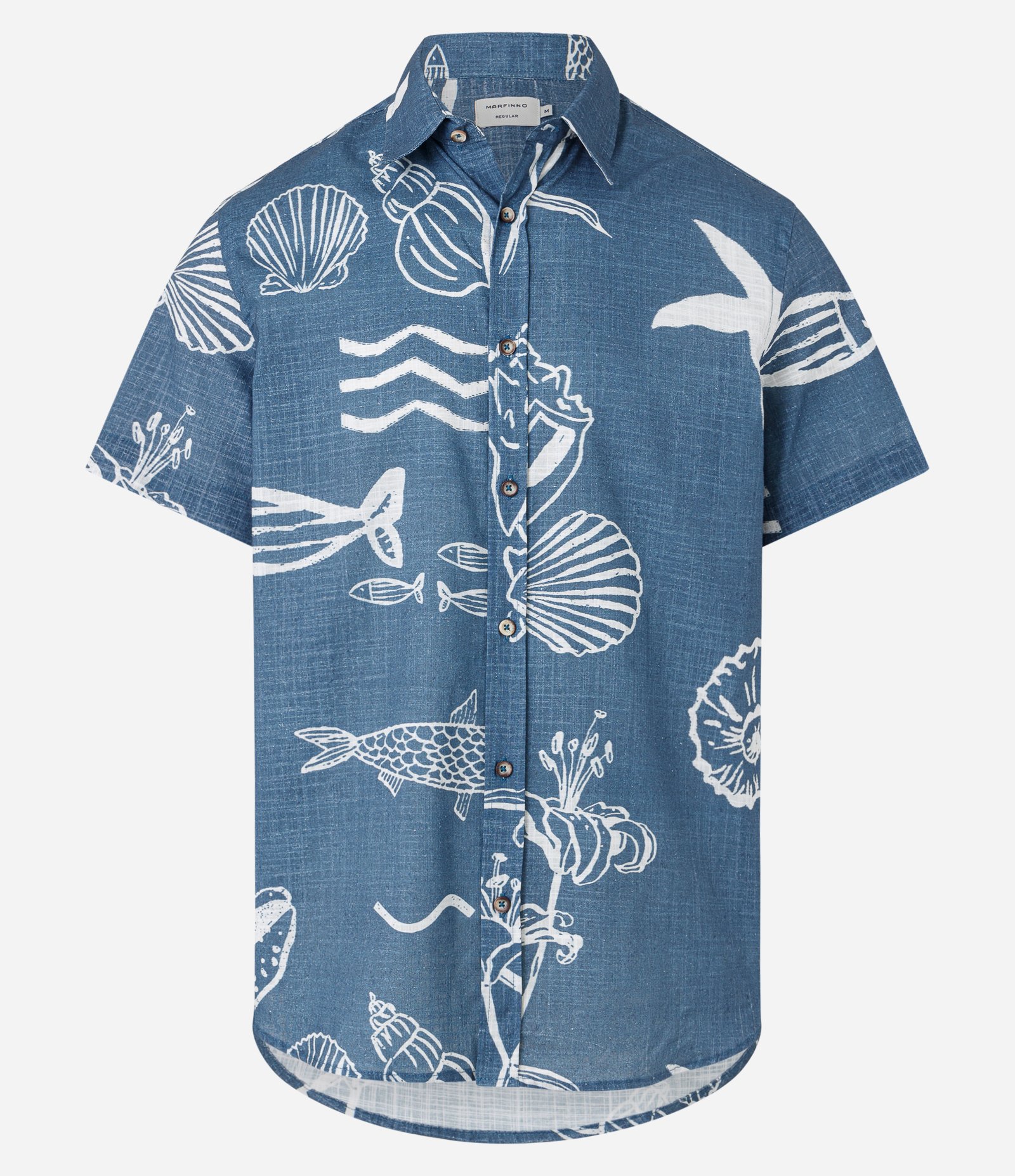 Camisa Regular em Voil com Estampa de Fundo do Mar Azul 6