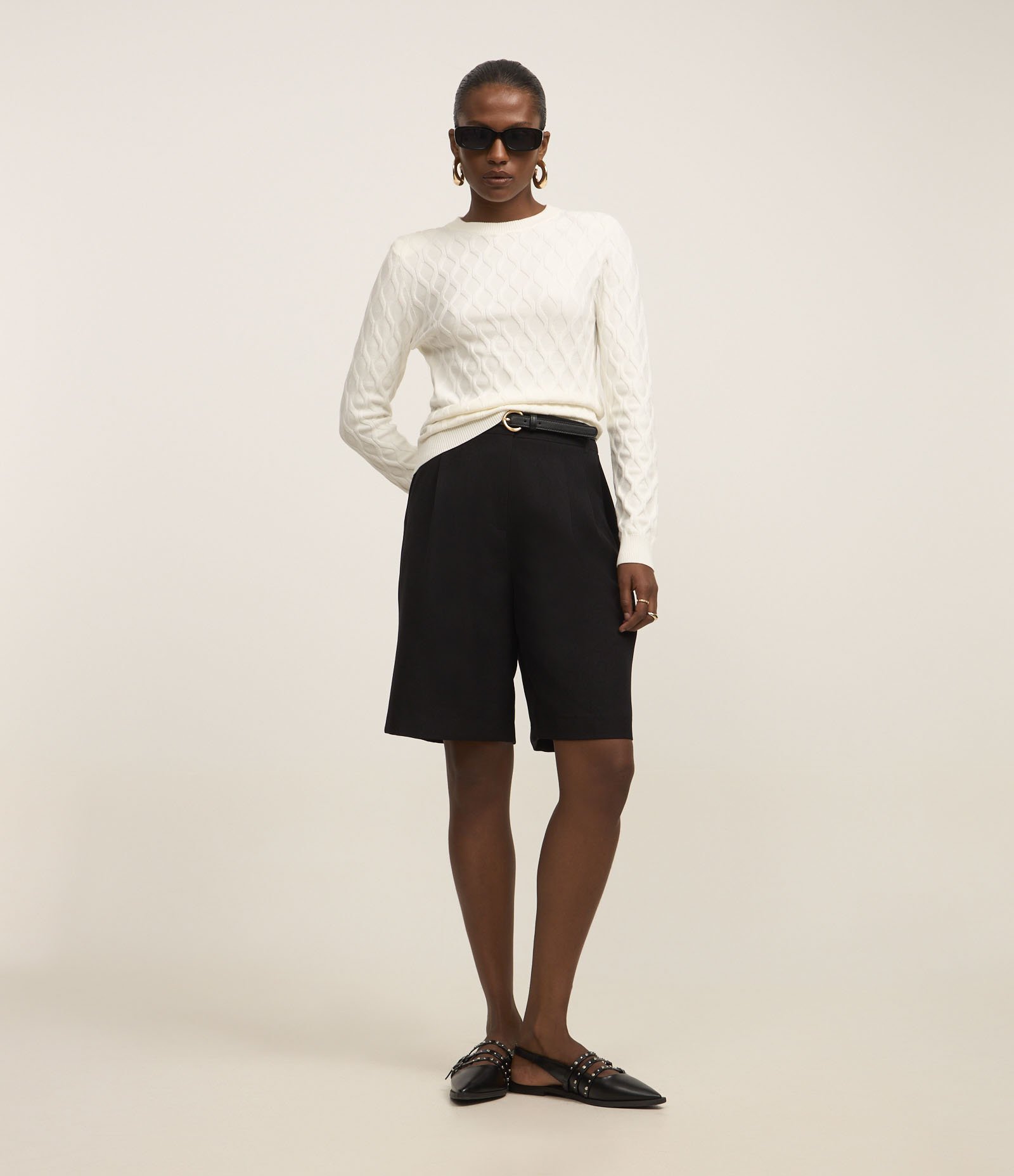 Blusa em Tricô com Ombreira e Textura Branco 2