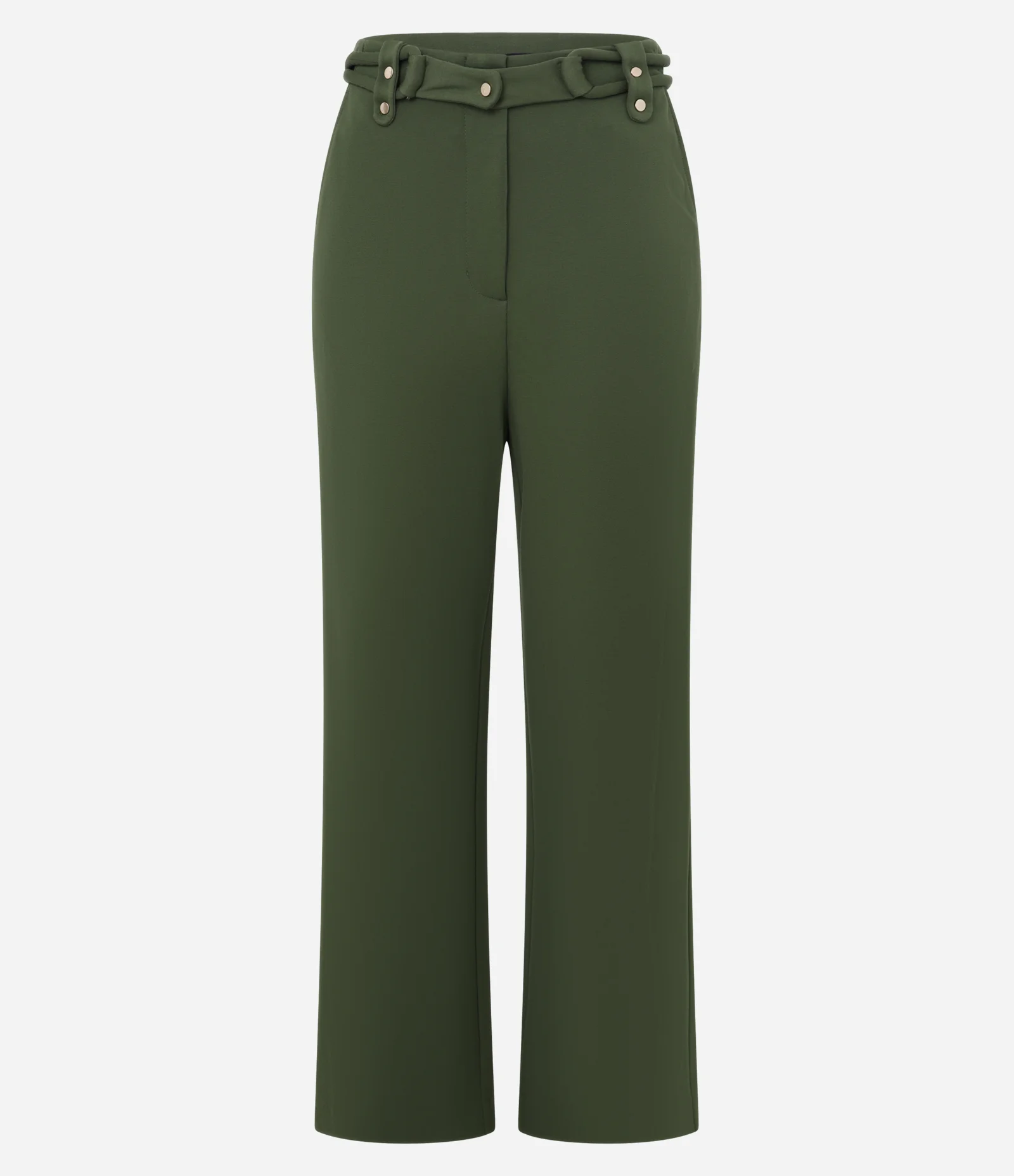 Calça Reta Cintura Alta em Ponto Roma com Cinto Corda Verde 1