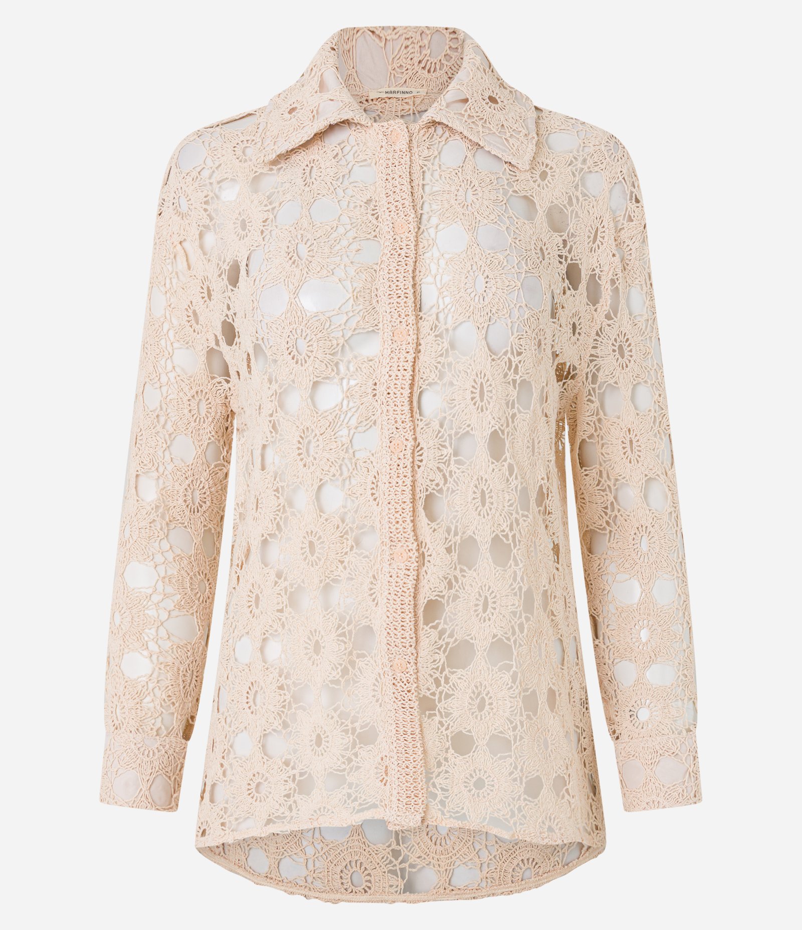 Camisa com Efeito Crochê e Vista Oculta Bege 5