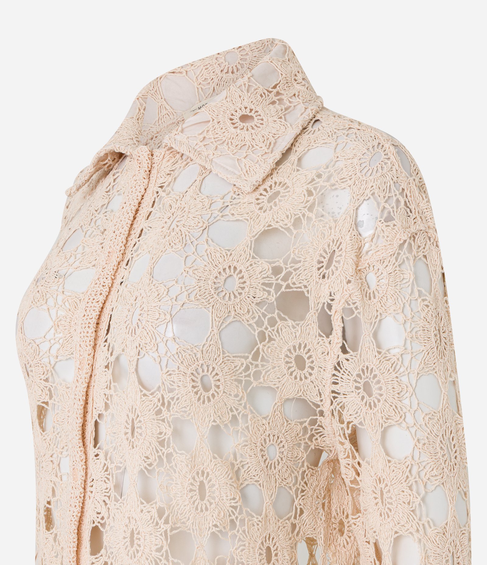 Camisa com Efeito Crochê e Vista Oculta Bege 6