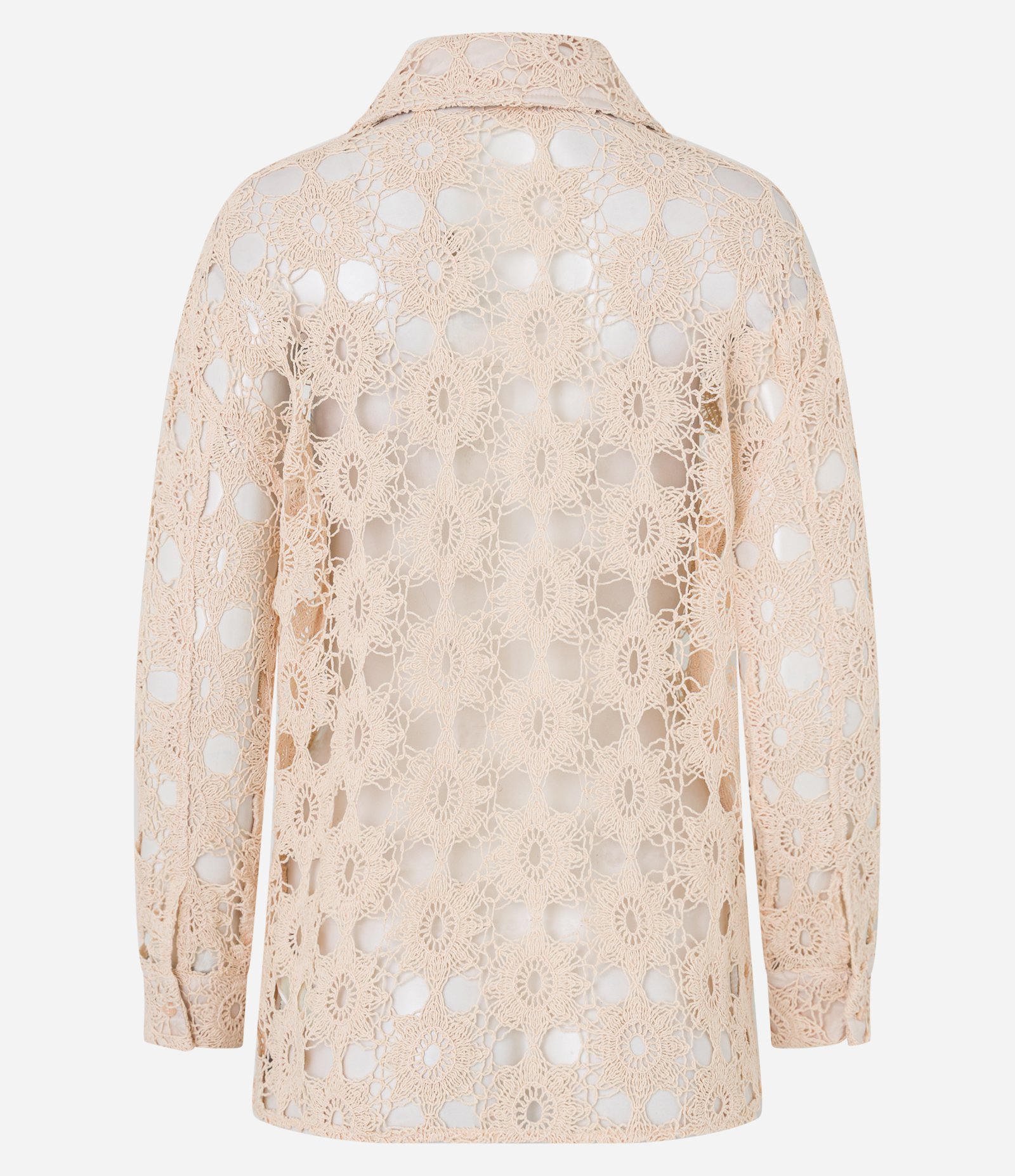 Camisa com Efeito Crochê e Vista Oculta Bege 7