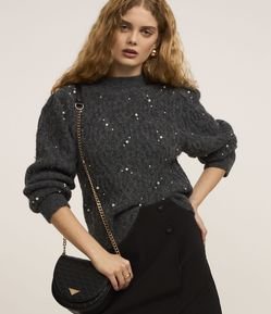 Blusão em Tricô Texturizado com Pérolas