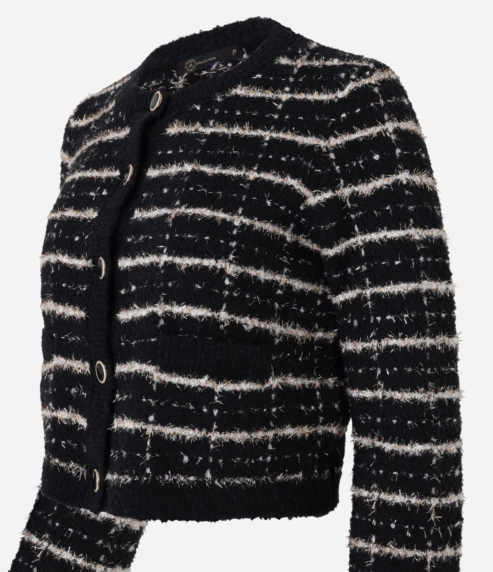 Cardigan Cropped em Tweed Xadrez Preto 7