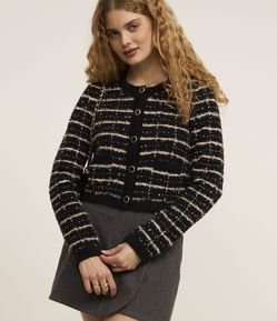 Cardigan Cropped em Tweed Xadrez