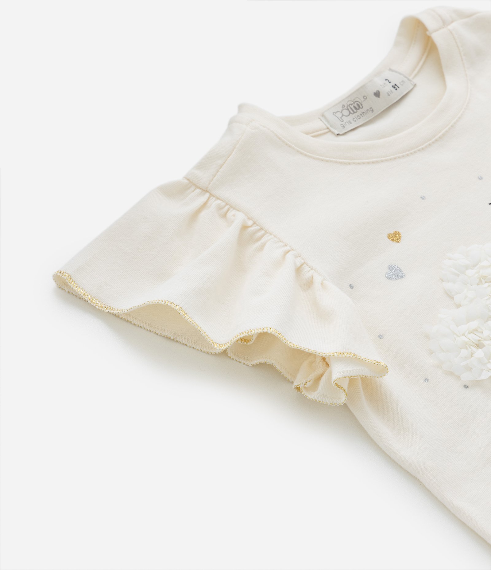 Blusa Infantil com Bordado Coração em Paetês - Tam 1 a 5 Anos Bege 4