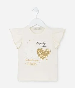 Blusa Infantil com Bordado Coração em Paetês - Tam 1 a 5 Anos