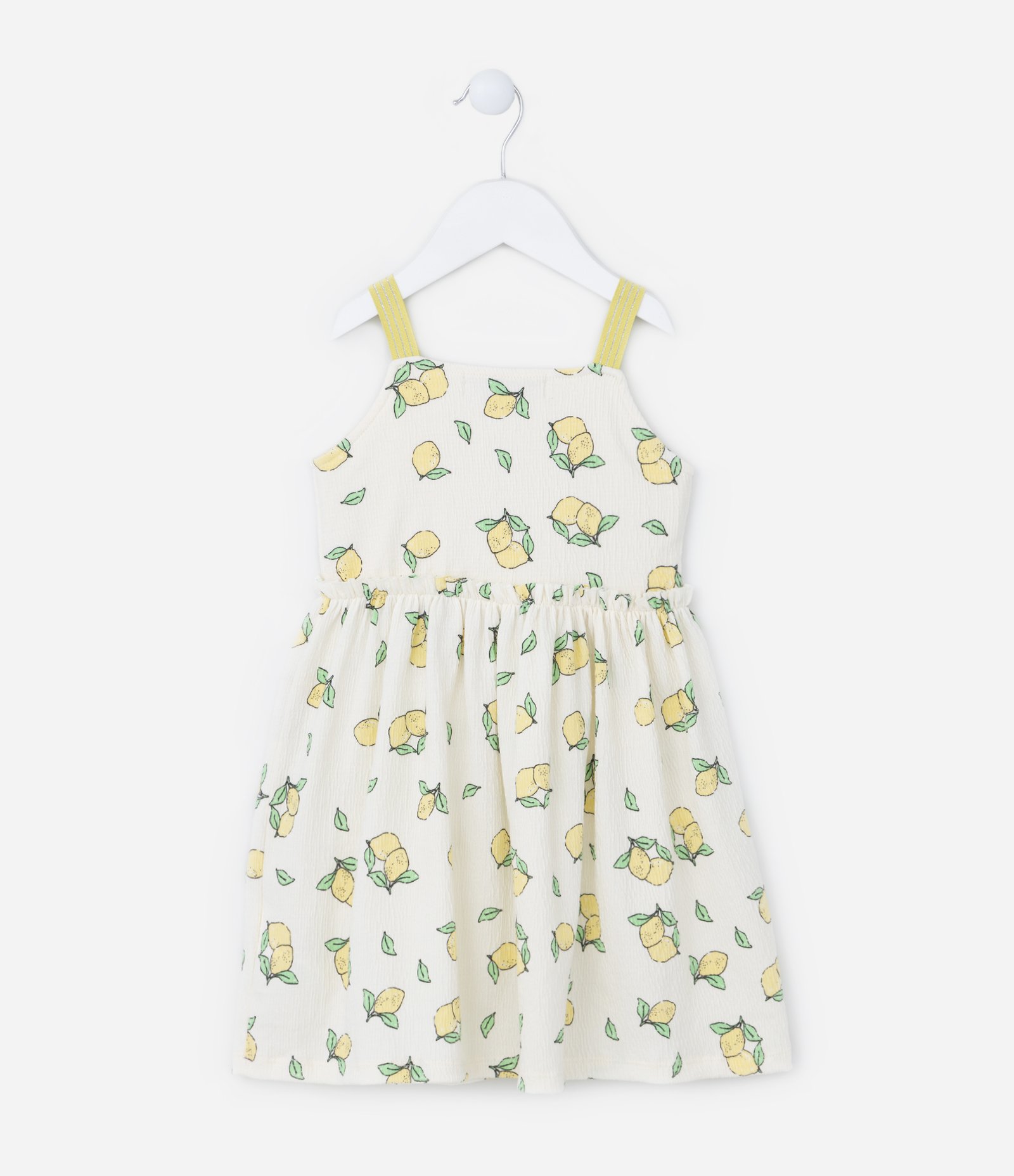 Vestido Infantil em Anaruga com Estampa Limões - Tam 1 a 5 Anos Bege 1