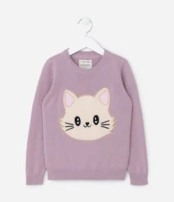 Blusão Infantil com Bordado de Gatinho - Tam 5 a 14 Anos