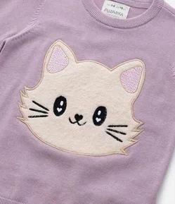 Blusão Infantil com Bordado de Gatinho - Tam 5 a 14 Anos