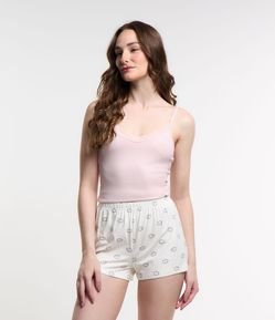 Pijama Short Doll Alcinha em Ribana com Renda e Estampa Olho Grego