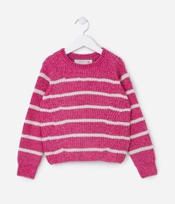 Suéter Infantil com Fio Metalizado e Estampa Listrada - Tam 5 a 14 Anos