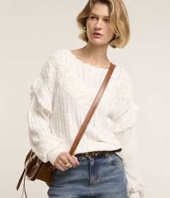 Blusão em Tricot Manga Longa com Detalhe no Decote e Babados na Cava