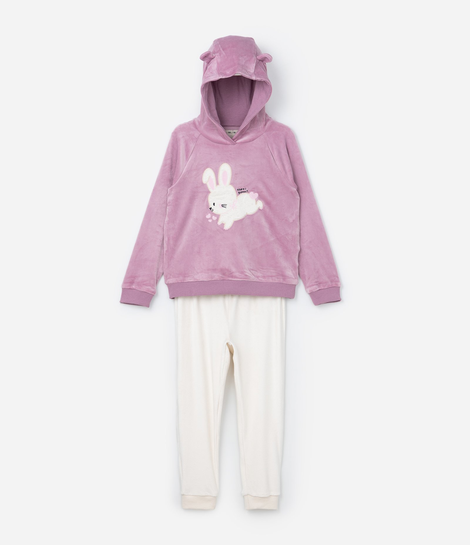 Conjunto Infantil em Plush com Bordado Coelhinha - Tam 1 a 5 Anos Rosa/Bege 1