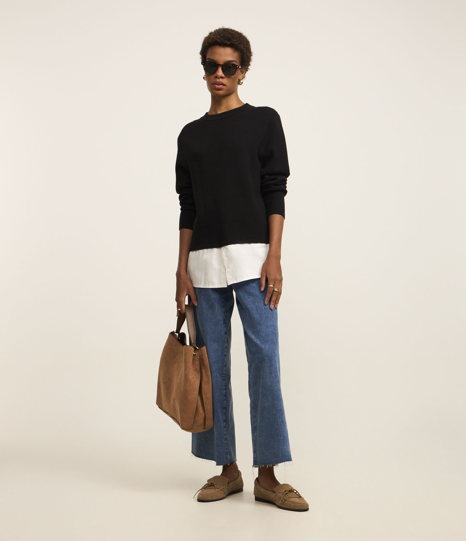 Suéter em Tricô com Barra Sobreposta Preto 2