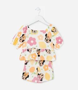 Conjunto Infantil Texturizado com Estampa da Minnie - Tam 1 a 6 Anos