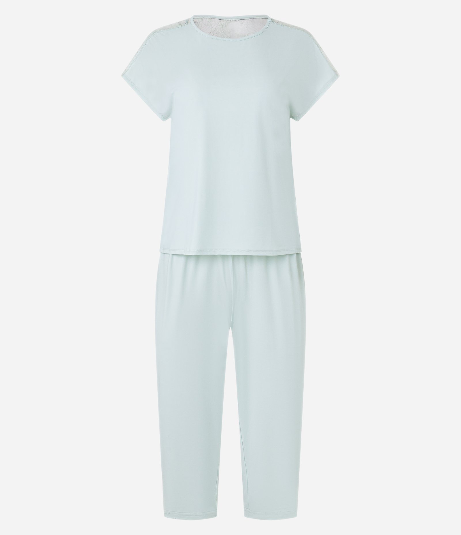 Pijama Calça Capri e Detalhes em Renda na Manga Azul 5
