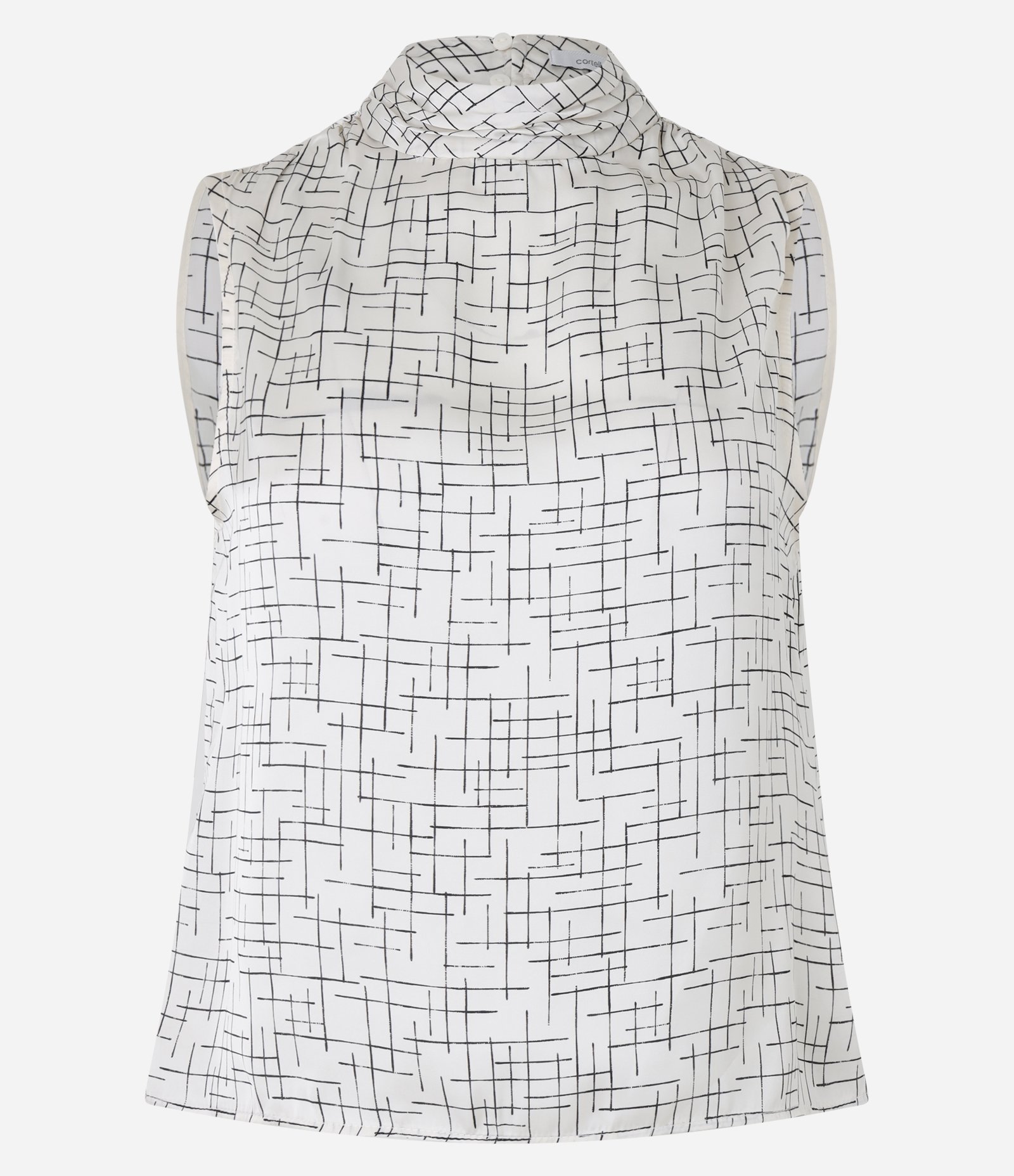 Blusa Acetinada com Gola Alta Drapeado e Estampa Geométrica Branco 5