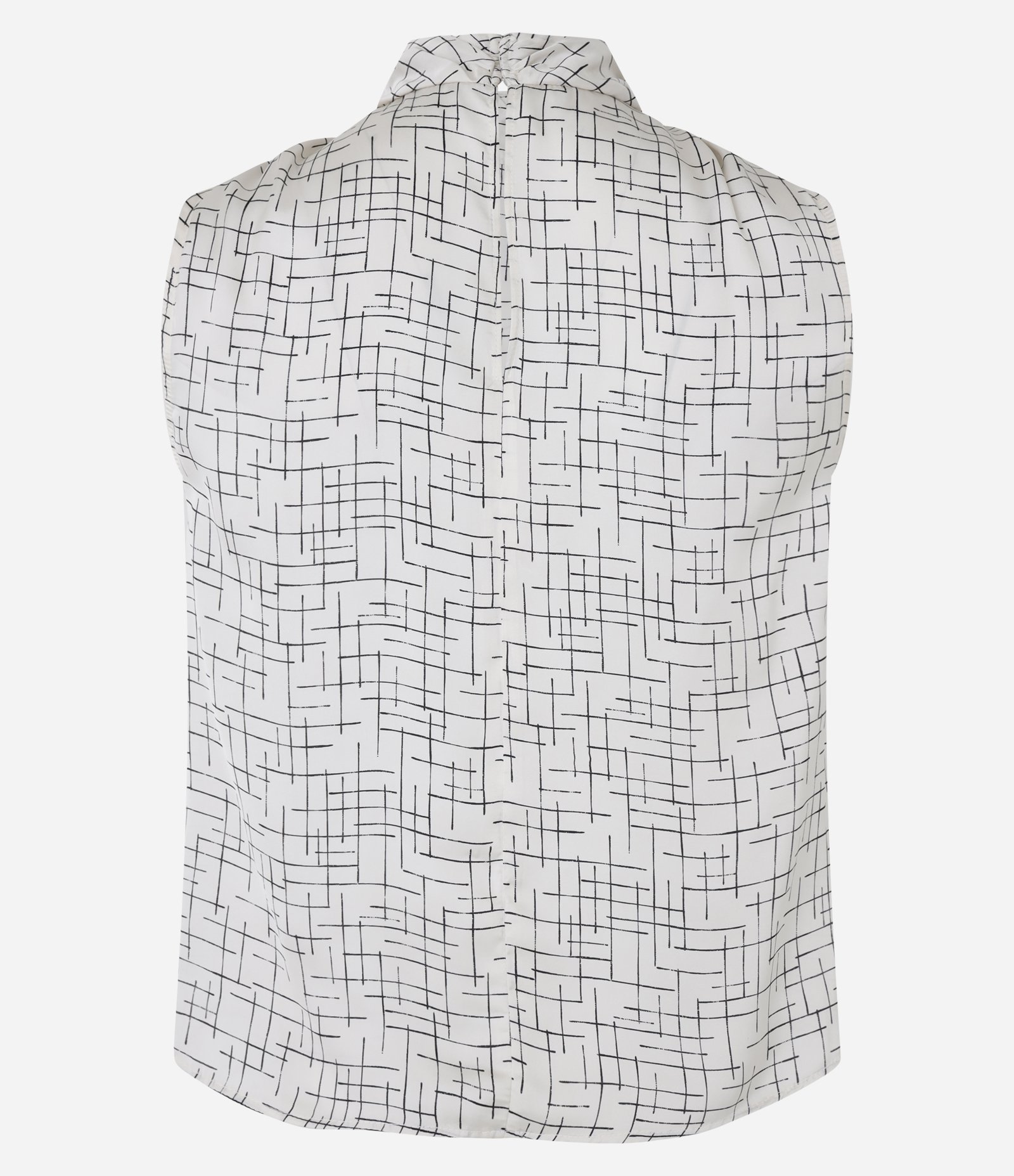 Blusa Acetinada com Gola Alta Drapeado e Estampa Geométrica Branco 6