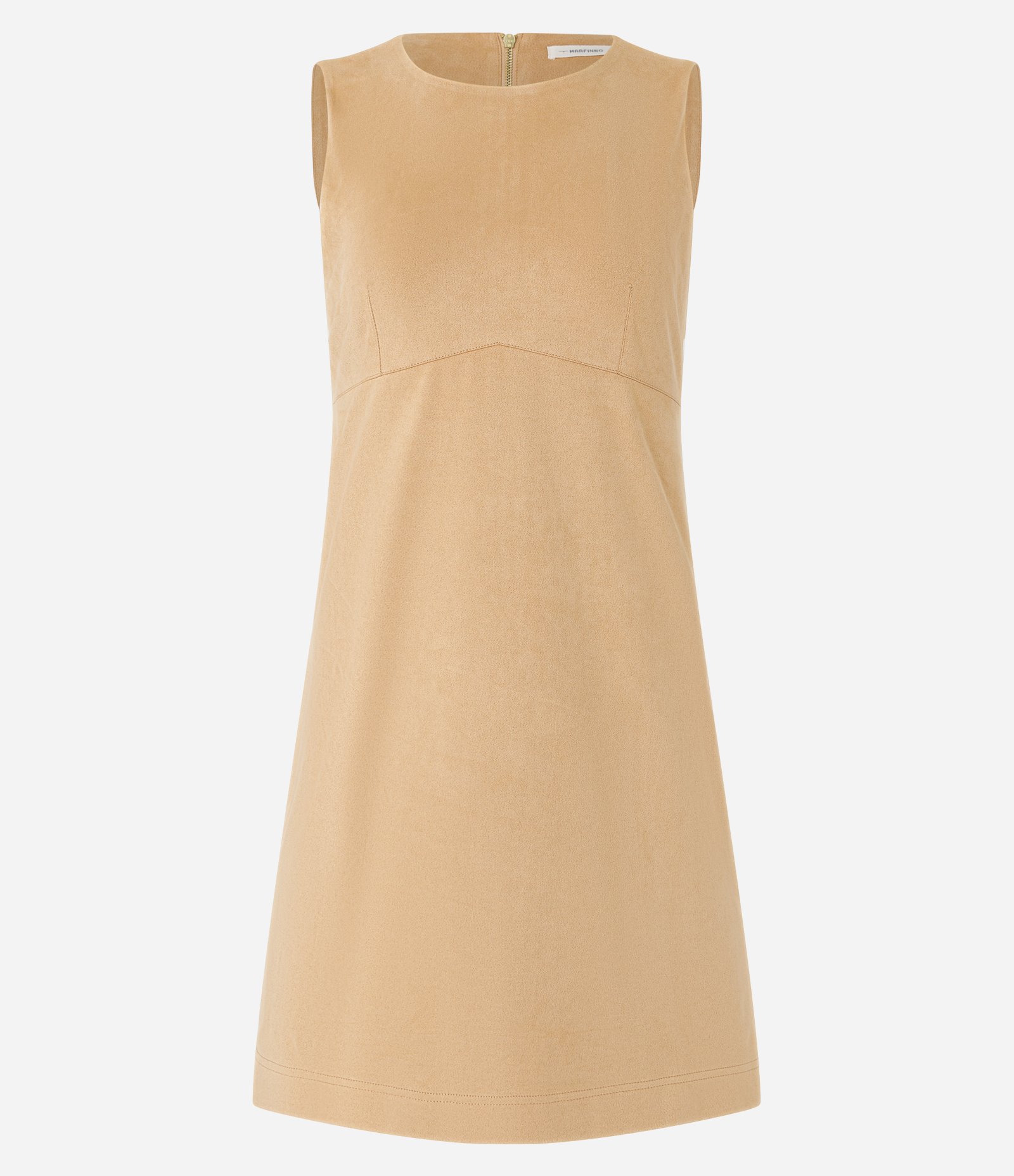 Vestido Curto em Suede Sem Manga com Decote Redondo Bege 5